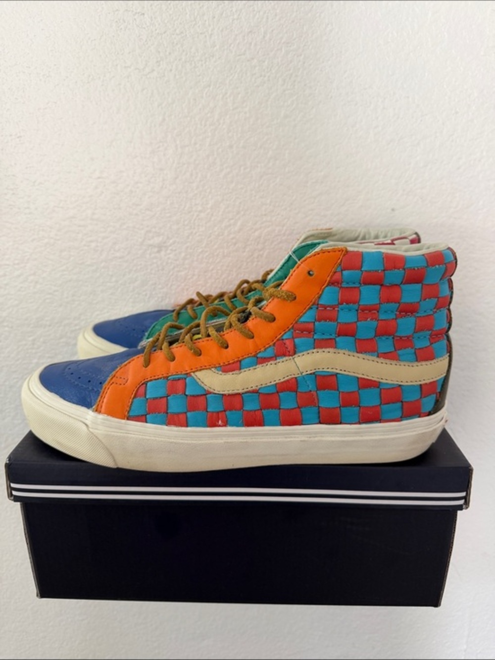 Vans Vault OG Sk8-Hi LX 50th Anniversary Mens 9.5/W11 Multi Leather Checkerboard